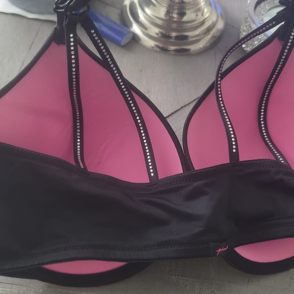 PINK Victoria's Secret Black and Pink Bra Intimates